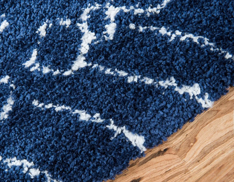 Teppich MARA Shaggy Läufer Marineblau 80x305 cm