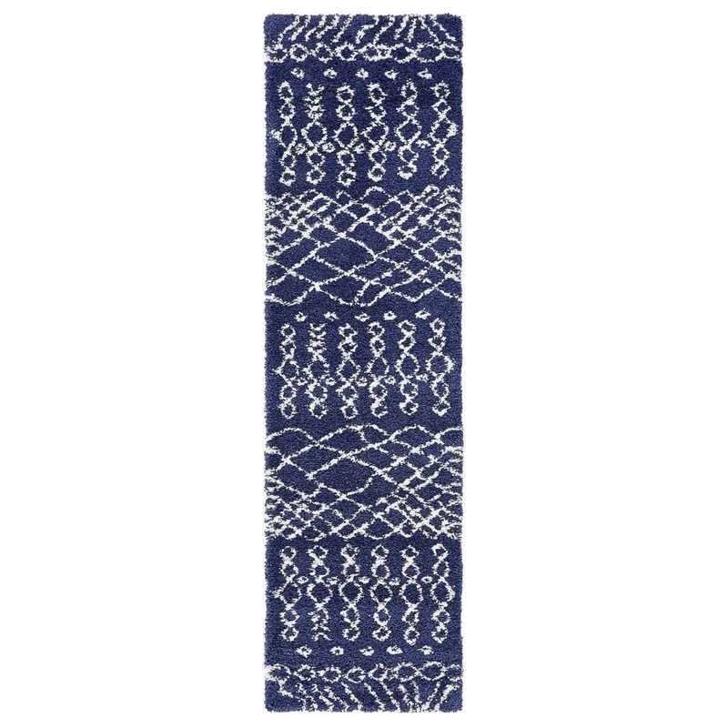 Teppich MARA Shaggy Läufer Marineblau 80x305 cm