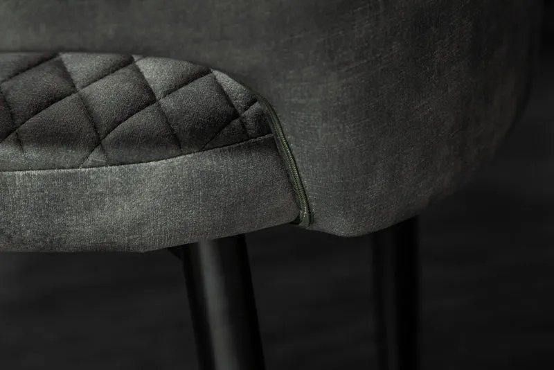 Design Stuhl FRANCE Samt grau grün Ziersteppung Armlehnen