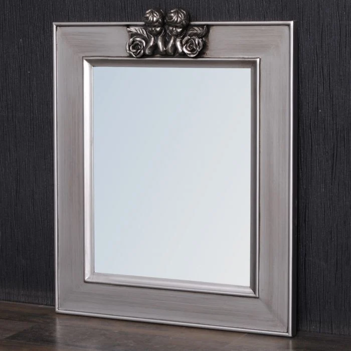 Spiegel ANGELO mit Engel-Ornament silber-antik 48x40cm