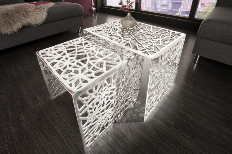 Design Couchtisch 2er Set RIAS Aluminium ca.49cm silber
