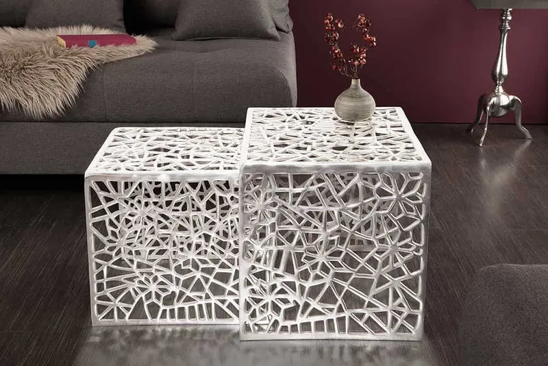 Design Couchtisch 2er Set RIAS Aluminium ca.49cm silber