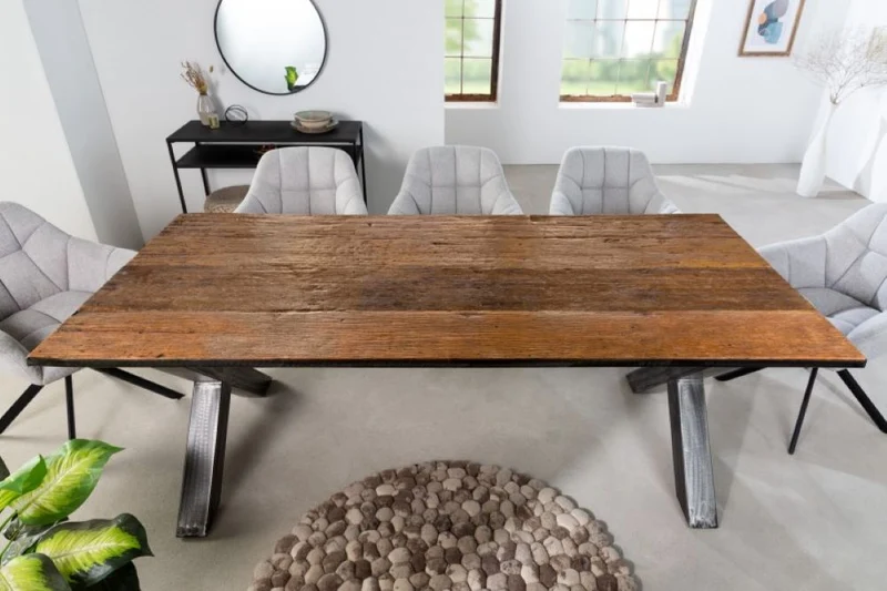 Industrie-Design Esstisch REFLEX 180cm recyceltes Holz X-Gestell