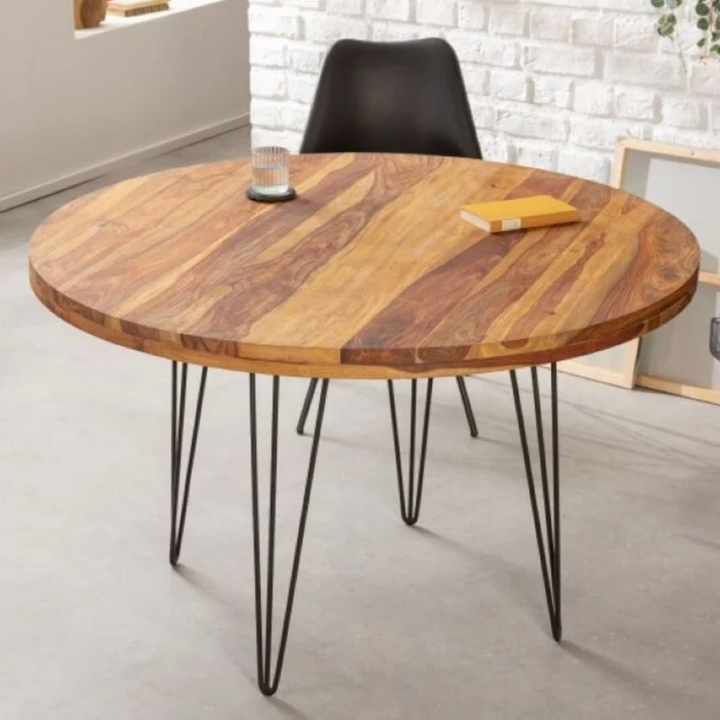 Moderner Esstisch KARA 120cm rund natural Palisander Metallbeine