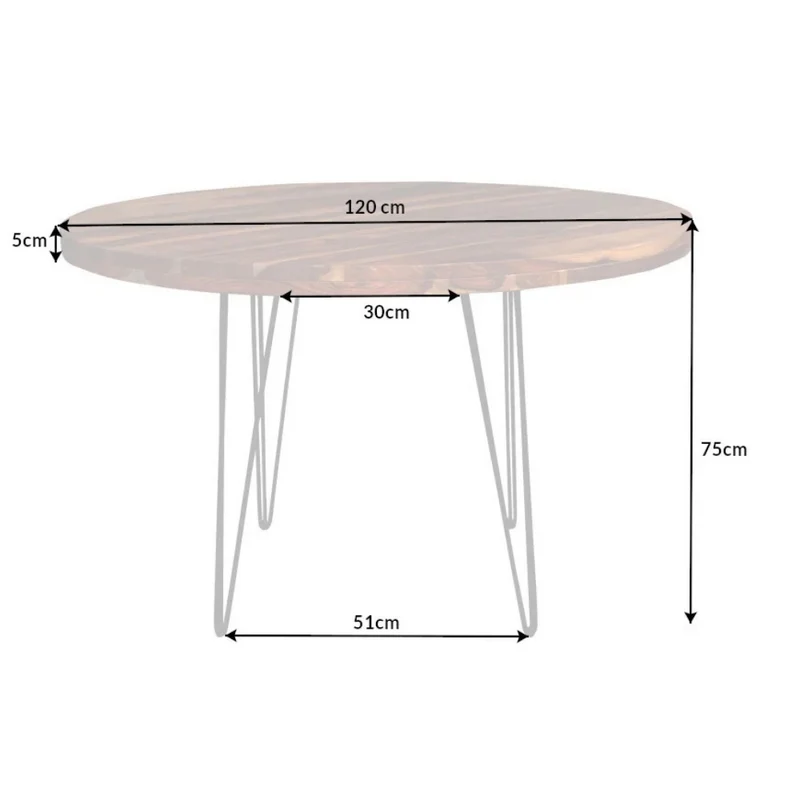 Moderner Esstisch KARA 120cm rund natural Palisander Metallbeine