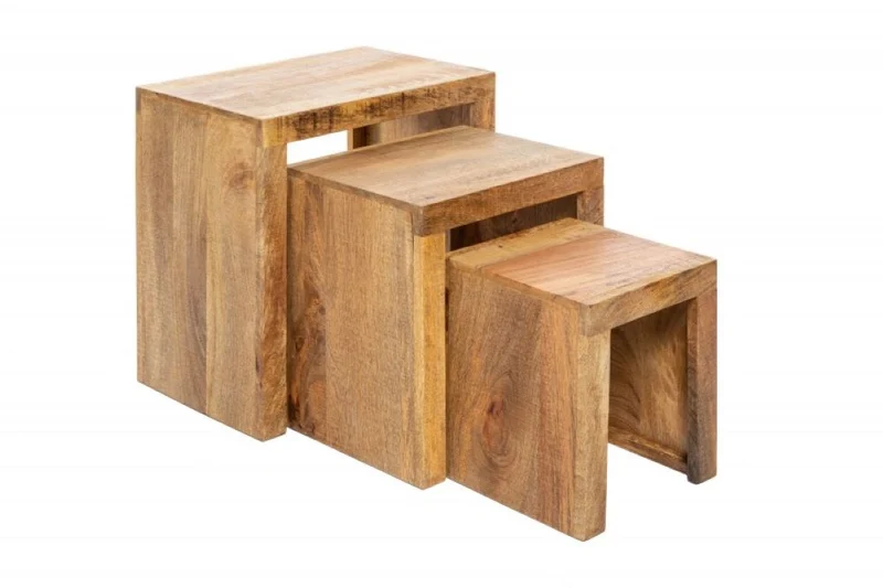 Trendiges 3er-Set SARA Couchtisch Beistelltisch natur Mango