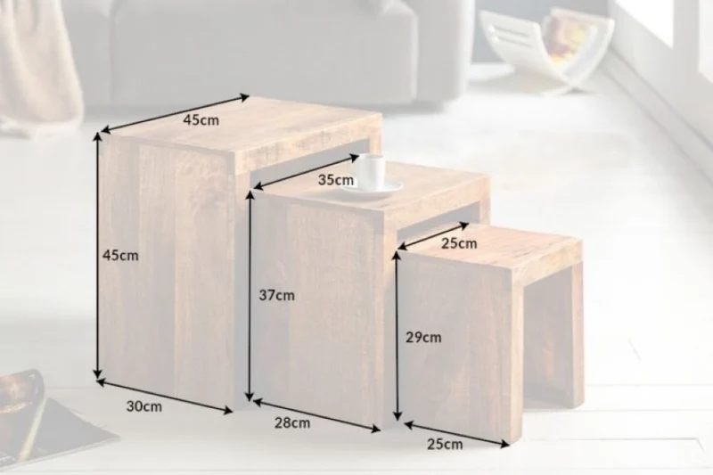 Trendiges 3er-Set SARA Couchtisch Beistelltisch natur Mango