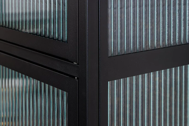 Moderner Vitrinen-Schrank TRIADO 180cm schwarz Metall Riffelglas