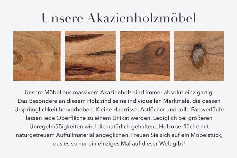 Baumkante Esstisch ARBOL 160cm massive 35mm Akazie U-Gestell