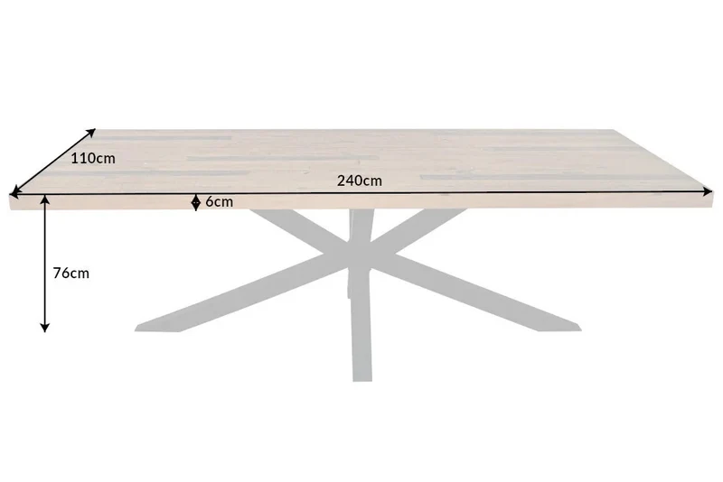 Massiver Esstisch PINO 240cm reycelte Pinie und Mikado-Gestell