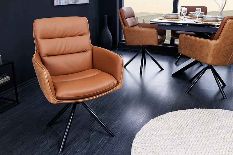 Bequemer Drehstuhl CHARLES III cognac Echtleder Mikrofaser