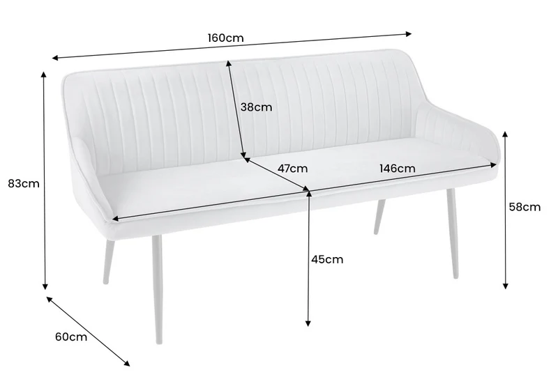 Elegante Sitzbank MILAN ca.160cm Mikrofaser taupe Armlehnen
