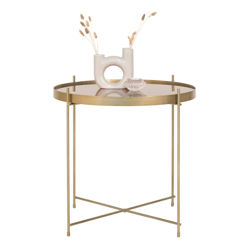 Eleganter Couchtisch VENEDIG messingfarbig Glas ca.ø48xH48cm