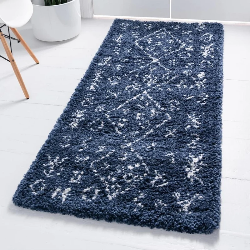 Teppich MARA Shaggy Läufer Marineblau 80x305 cm