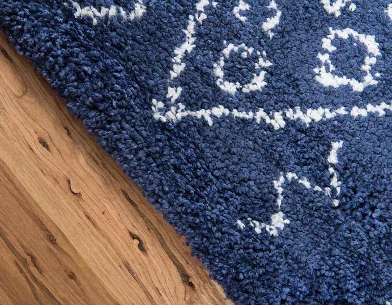 Teppich MARA Shaggy Läufer Marineblau 80x305 cm