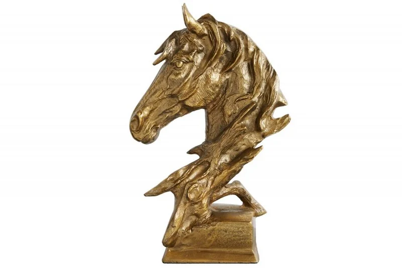 Pferde Deko-Figur 40cm UMA gold Aluminium Pferdekopf Skulptur