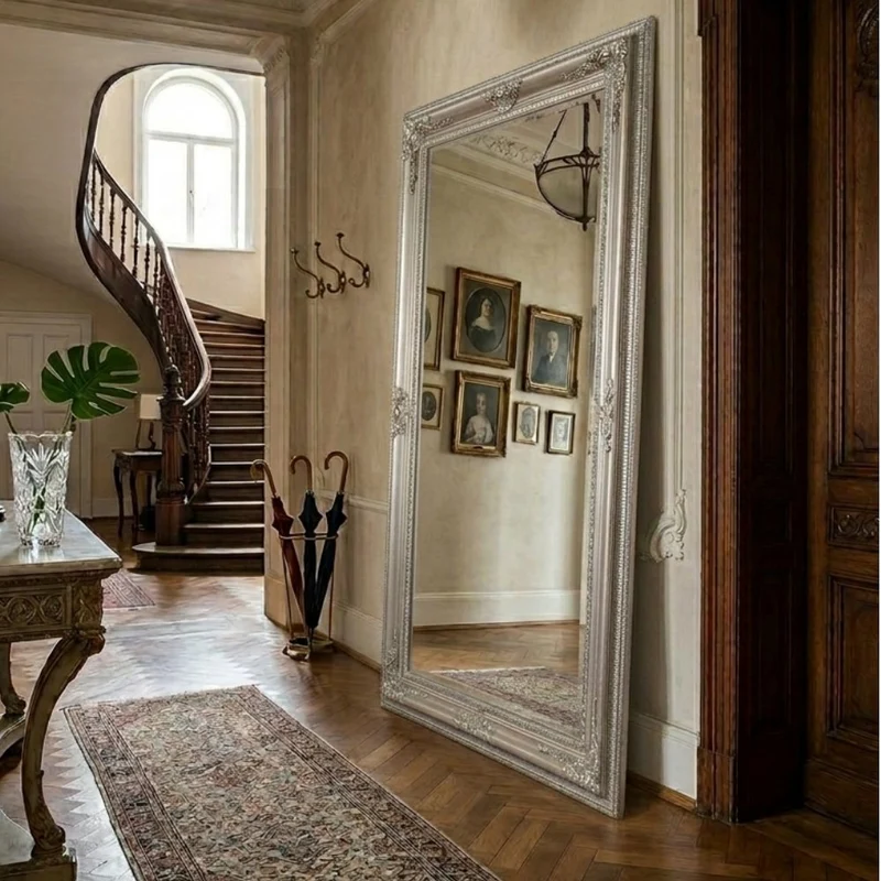 Romantischer Barock Spiegel EVE Silber-Antik ca. 180x100cm