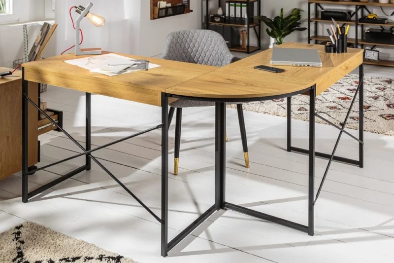 Moderner Eck-Schreibtisch DION 130cm Schubladen Eichenoptik