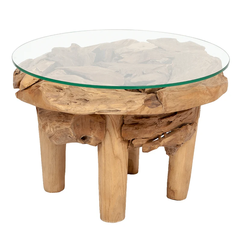 Teakwurzel Couchtisch BOSCO 60cm Natural Massivholz Glasplatte