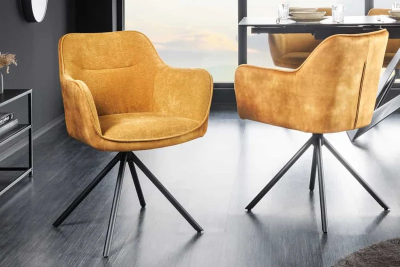 Eleganter Drehstuhl FLORENZ senfgelb Samt Strukturstoff