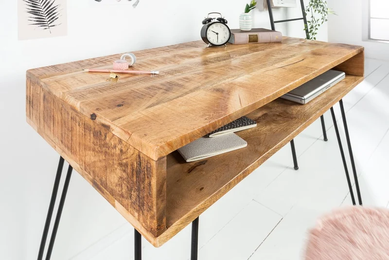 Industrie-Look Schreibtisch ALINA 100cm natur Mangoholz Metallbeine