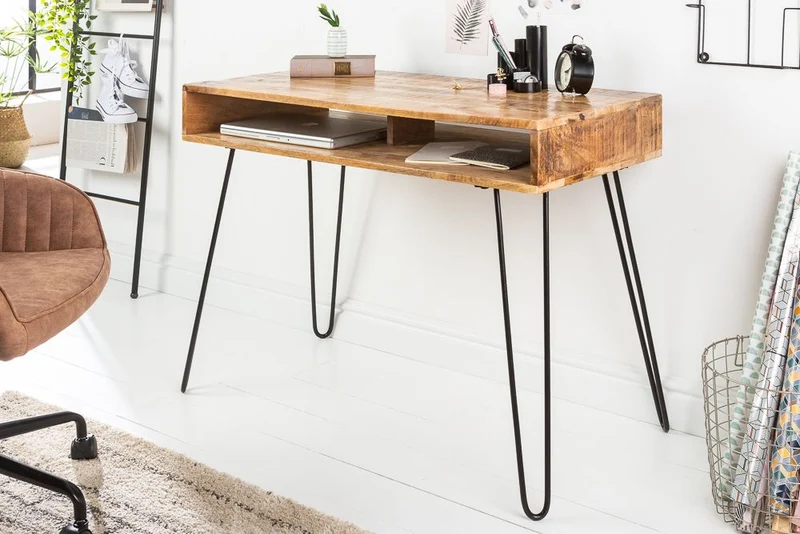 Industrie-Look Schreibtisch ALINA 100cm natur Mangoholz Metallbeine