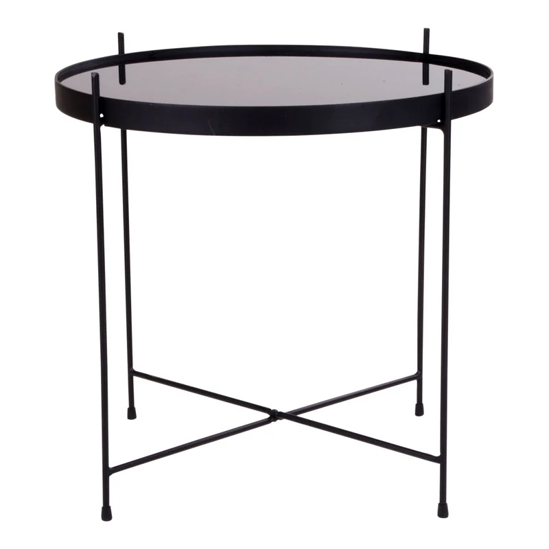 Eleganter Couchtisch VENEDIG schwarz Stahl Glas ca.ø48xH48cm