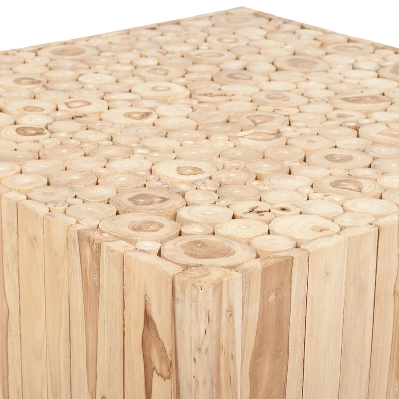 Moderner Teak Couchtisch EVA 80x80cm Natural auf Rollen