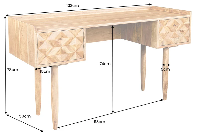 Dekorativer Schreibtisch MOSAICO ca.130cm Akazie Schubladen