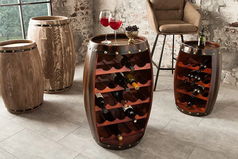 Originelles Flaschenregal BOTELLA 80cm braun Weinfass Pinienholz