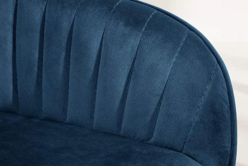 Eleganter Stuhl MILAN Samt blau Ziersteppung Armlehnen