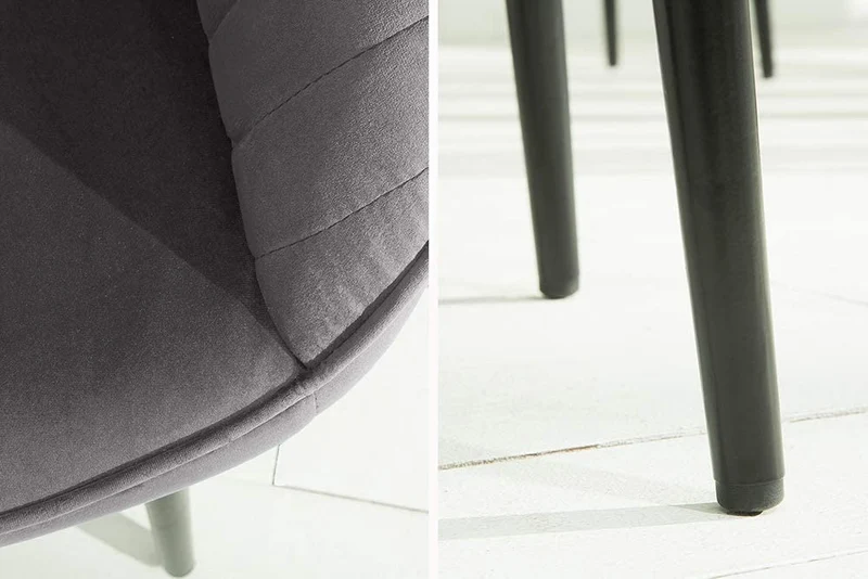 Eleganter Stuhl MILAN Samt grau Ziersteppung Armlehnen