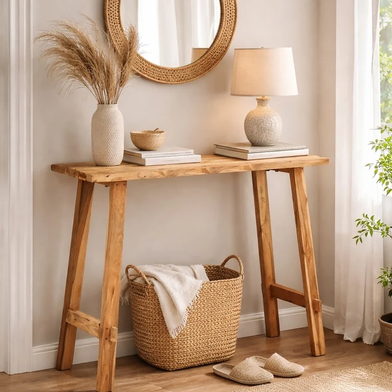 Massivholz Konsolentisch NIRONA 90cm recyceltes Teakholz Konsole