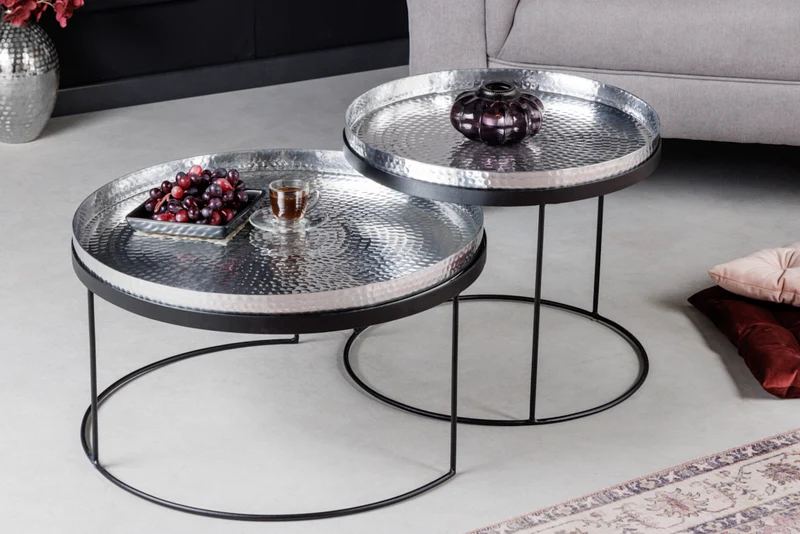 Modernes 2er Set Couchtisch MARTELLO schwarz silber