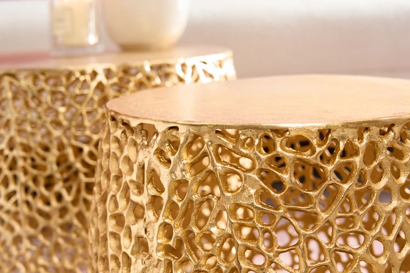 Extravagantes 2er Set Couchtisch RIXOS gold Metall Handarbeit