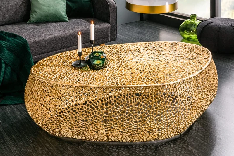 Extravaganter Couchtisch RIXOS ca.120cm Metall gold Handarbeit