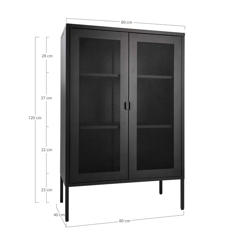 Modernes Highboard SYDNEY 120x80cm schwarz Metall Gittertür