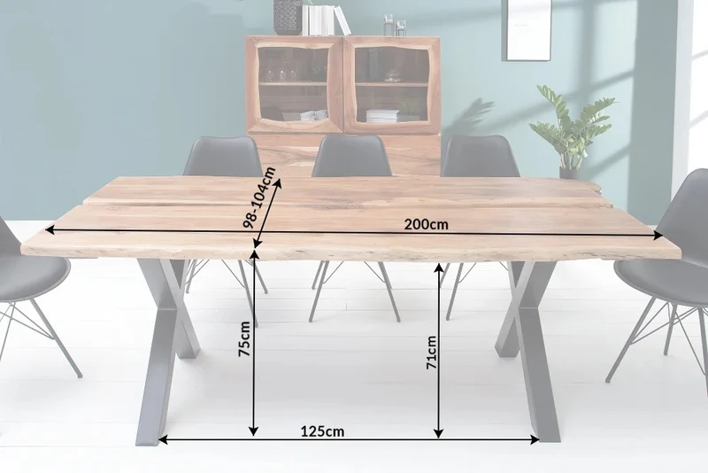 Design Esstisch DIVISIO 200cm Akazie natural Baumkante X-Gestell