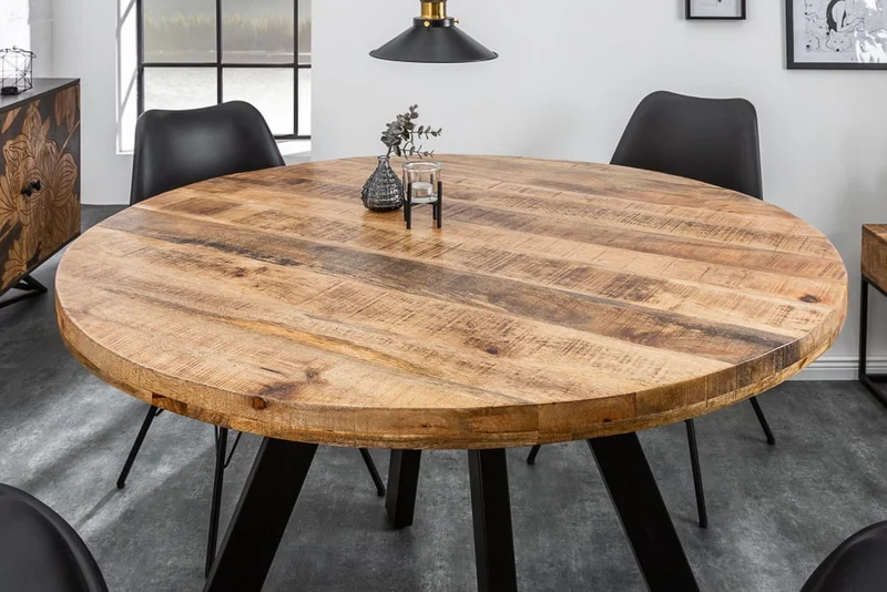 Industrie-Look Esstisch ARTE 120cm rund Mangoholz natural
