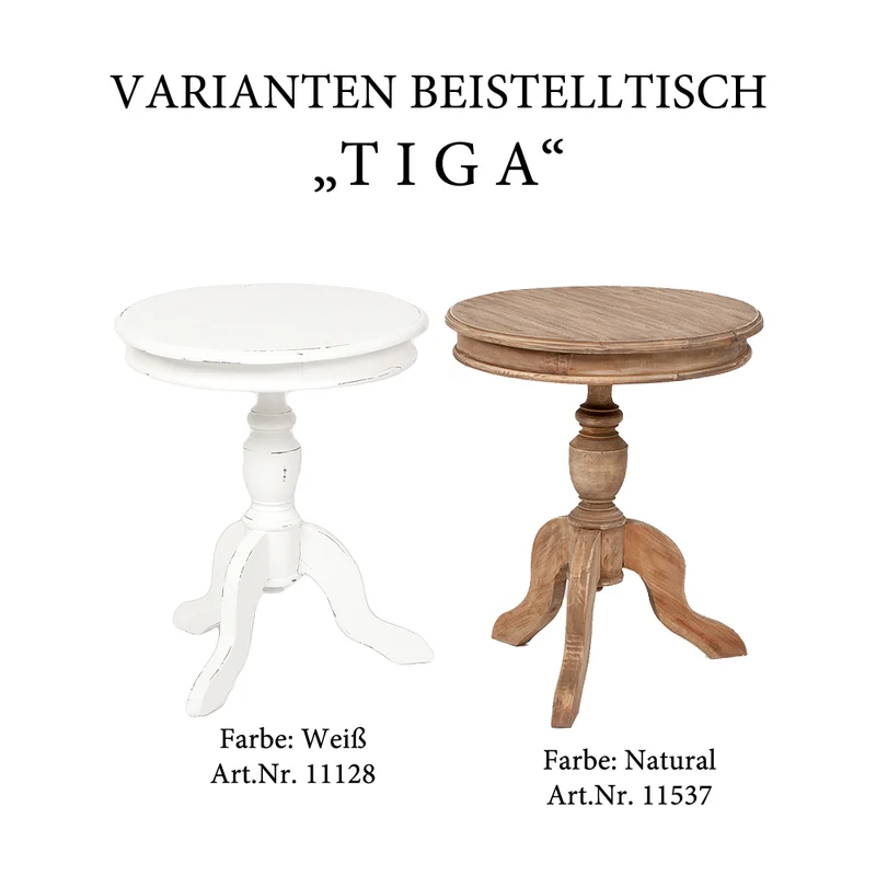 Romantischer Beistelltisch TIGA D50cm Antik-Natural Massivholz