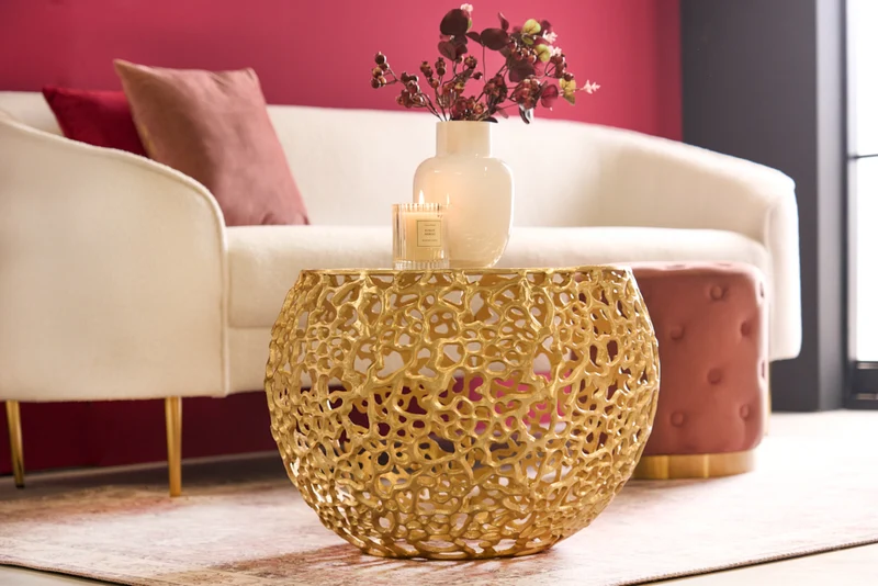 Extravaganter Couchtisch RIXOS ca.53cm gold Metall Handarbeit
