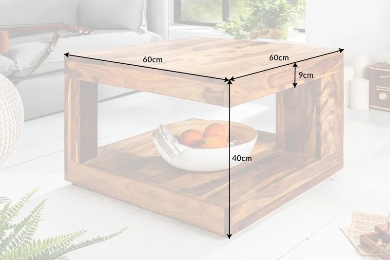 Puristischer Couchtisch SHIVA ca.60x60cm massiv Palisander