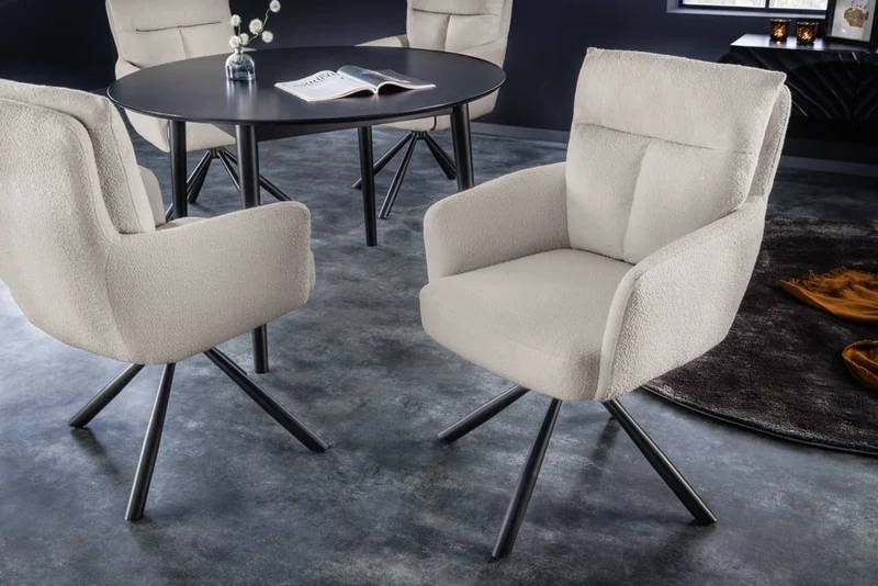 Bequemer Drehstuhl CHARLES mit Federkernpolsterung beige Bouclé