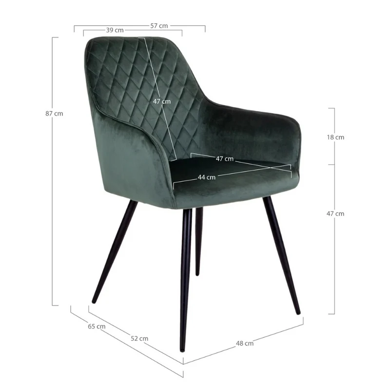 2er Set - Eleganter Stuhl BORA grün Samt Esszimmerstuhl