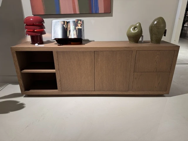Sideboard Hellbraun, Schrank Naturholz mit zwei Türen und zwei Schubladen, Anrichte braun, Breite 200 cm