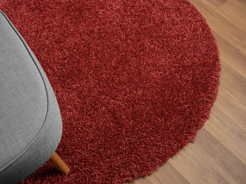 Hochflor Teppich SHAGGY weinrot rund diverse Größen