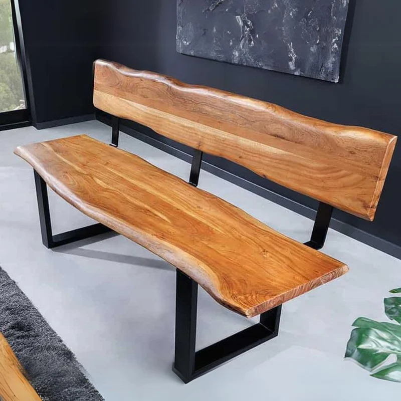 Individuelle Sitzbank ARBOL 160cm Akazie natur Baumkante Rückenlehne
