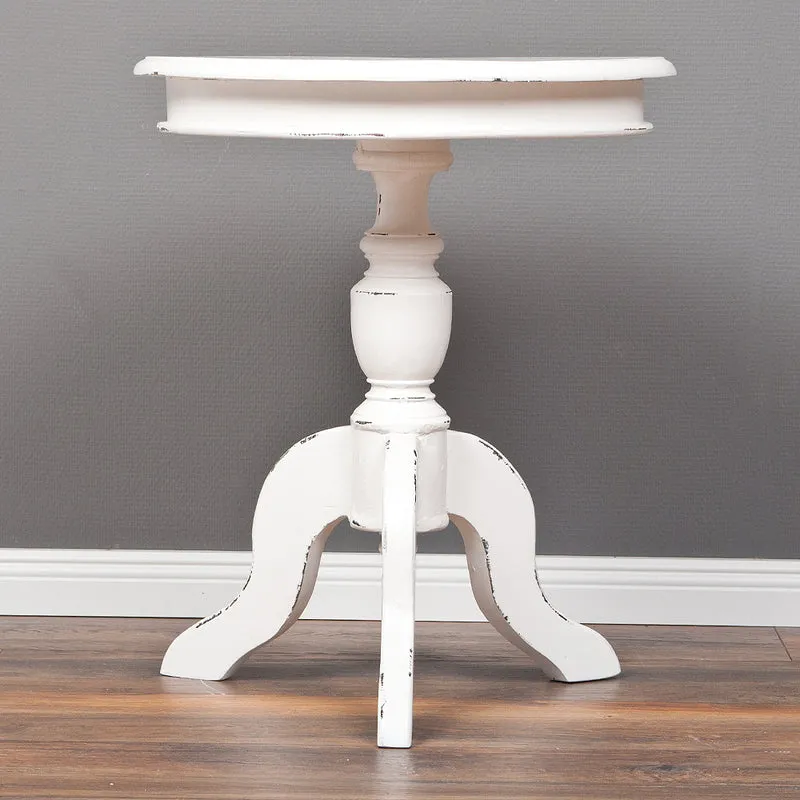 Romantischer Massivholz Beistelltisch TIGA D50cm weiß Landhaus