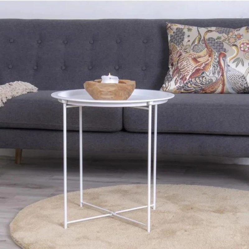 Design Beistelltisch BOSTON 48cm Tablett weiss Metall