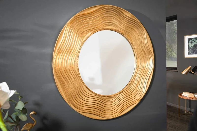 Moderner Spiegel GIRO 100cm gold rund Holzrahmen